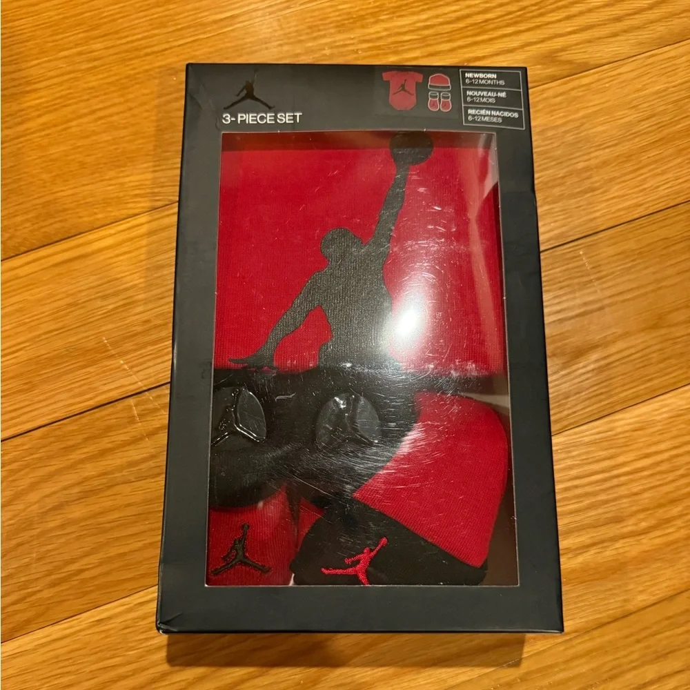 Jordan Red and Black Kids Bodysuit 3 Piece Set